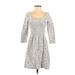 Maison Jules Casual Dress - Fit & Flare: Gray Marled Dresses - Women's Size Small