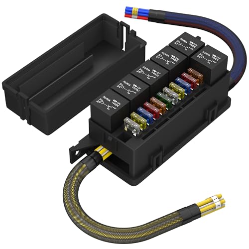 12V Fuse Relay Box with 6 Relays and 11 Way ATC/ATO Blade Fuses, Pre-Wired Fuse and Relay Box 12 Vlot Relays Fuses Boxs Block for Automotive Marine Boat