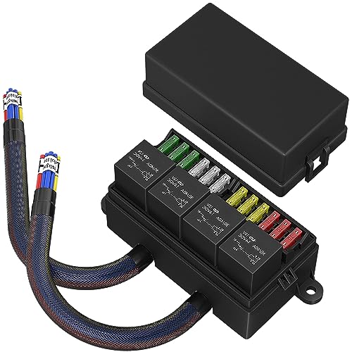 12 Volt Automotive Fuse Relay Box Pre-Wired Fuse and Relay Box with 4 Relays and 12 Way ATC/ATO Fuses Sealed 12V Relays Fuses Boxs