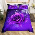 Loussiesd Purple Rose Bedding King Galaxy Flower Bedding Girls Blossom Rose Duvet Cover Set for Ladies Women Teens Flpral Bedding Set Romantic Digital Printed Luxurious, with 2 Pillowcase