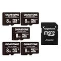Gigastone 8GB Micro SD Card 5-Pack with 1x SD Adpater + 2x Mini-case, Full HD Video, Surveillance Security Cam Action Camera Drone, 80MB/s Micro SDHC UHS-I U1 C10 Class 10