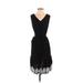 Ann Taylor LOFT Cocktail Dress - Shirtdress V Neck Sleeveless: Black Print Dresses - Women's Size 4