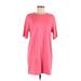 Lands' End Casual Dress - Shift Crew Neck Short sleeves: Pink Print Dresses - Women's Size Medium