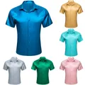 Chemises de Luxe à Manches Courtes pour Homme Bleu Satin Or Sarcelle Vert Gris Rose Slim Fit