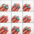 New Turquoise Stone Charms Animal Triangle Flower Palm Teardrop Oval Tibetan Silver Plated Pendants