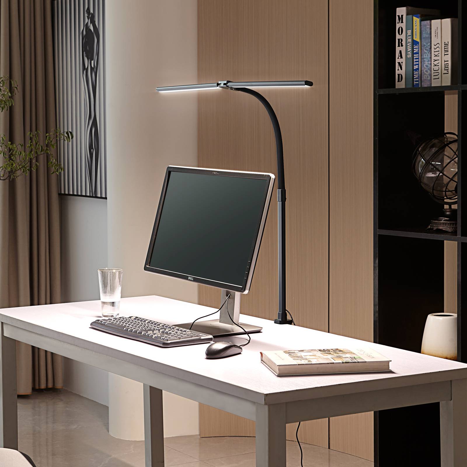 Lindby LED-Klemmlampe Nilay, Höhe 97,5 cm, CCT, Homeoffice Nilay Lindby, dimmbar, schwarz, für Arbeitszimmer / Büro, Metall, Modern