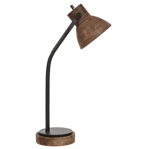 Schreibtischlampe Dunkelbraun und Schwarz Mango-Holz mit Schirm Glockenform Verstellbar Büro Arbeitszimmer Home-office Ausstattung Accessoires