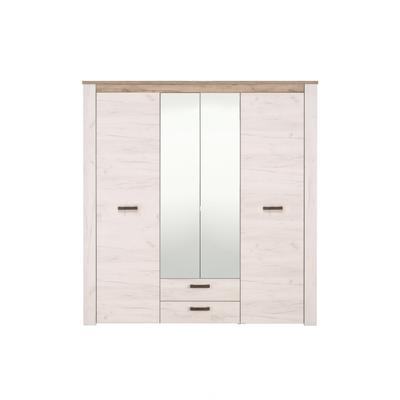 Kleiderschrank HOME AFFAIRE "Kent, FSC-zertifizierter Holzwerkstoff, Made in Europe", braun (weiß eiche), B:198,5cm H:206,5cm T:55,5cm, Spanplatte, Schränke, Schlafzimmerschrank mit Spiegel und Schubladen, 198,5x55,5x206,5cm Image