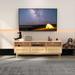 Rattan TV Stand for 65-70 inch TVs, Entertainment Cabinet Console with Hidden Storage Drawers
