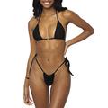 Damen-Bikini-Set mit Neckholder-String, sexy, frech, Zweiteiliger Badeanzug, einfarbig, Bademode, Schwarz, S