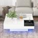 31.5" Modern Square Coffee Table with with Detachable Tray & Plug-in 16-color LED Strip Lights Remote Control for Living Room