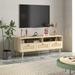Natural Rattan TV Stand with Solid Wood Legs and Cable Storage - Large Living Room Storage