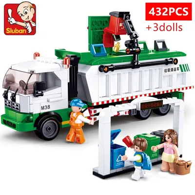 432 Stück Simcity Stadt Müll Klassifizierung LKW Engineering Fahrzeug Sammler Auto Brinquedos Bausteine Spielzeug mit Aufklebern Image