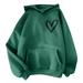 knqrhpse Long Sleeve Shirts For Women Hoodies For Women Women s Print Long Sleeved Sweatshirt Blouse Pullover Solid Color Hooded SweatShirt For Women Green XL