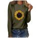 knqrhpse Sweatshirt for Women Hoodies For Women Print T-Shirt Top Sunflower Pullover Sweatshirt Blouse Sleeve Long Women Womens Fall Tops Green XXL Graphic Tees Tshirts Shirts