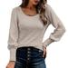 knqrhpse Long Sleeve Shirts For Women Womens Tops Pullover Sweaters Long Sleeve Casual Crew Neck Ribbed Knit Jumper Blouse Tops Hoodies For Women Beige XL