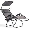 Chairs X-Large Folding Lounge Lawn Chair W/Canopy Shade & Cup Holder Adjustable Folding Patio Recliner For Pool Porch Deck Oversize (Grey)