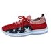 ZIZOCWA Women S Casual Sports Shoes Knitted Mesh Star Printing Colorblock Walking Socks Shoes Breathable Lace Up Slip On Tennis Shoe Red Size37