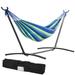 PORTABLE BLUE STRIPED HAMMOCK WITH STEEL STAND & WATERPROOF CARRYING BAG CANVAS DOUBLE HAMMOCK 250 LB. CAPACITY