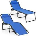 Lounge Chairs Set Of 2 For Outside Folding Chaise Lounge W/Removable Headrest & 4 Adjustable Positions Outdoor Recline Chair For Camping Patio Deck Portable Sunbathing Beach Chair (Blue)