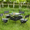 Set of 5 Folding Outdoor Table and Chairs Set 5 Piece Furniture Set All Weather Cast Aluminum Conversation Set for Indoor Outdoor Camping Picnics Beach Backyard BBQ