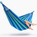 PORTABLE BLUE STRIPED HAMMOCK WITH STEEL STAND & WATERPROOF CARRYING BAG CANVAS DOUBLE HAMMOCK 250 LB. CAPACITY