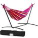 RED STRIPED PORTABLE HAMMOCK WITH STEEL STAND & WATERPROOF CARRYING BAG CANVAS DOUBLE HAMMOCK 250 LB. CAPACITY