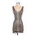 Windsor Cocktail Dress - Bodycon Plunge Sleeveless: Gold Leopard Print Dresses - Women's Size 3