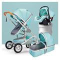 Luxury Pram Stroller for Newborn and Toddler,Foldable Aluminum Alloy Pushchair Newborn Reversible Bassinet Pram,Adjustable High View Luxury Baby Pram Stroller Infant Carriage (Color : Blue)