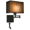 Wall Lamp, Wall Sconce with Dimmer Switch and USB Port, Swing Arm Wall Lamp with Plug in Cord, Wall Light with Black Fabric Shade Brings Mystical Atmosphere to Bedroom, Living Room, Nurse Room