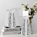 Wocred 2 Piece Candlestick Holders for Holding Pillar Candles, Crystal Crushed Diamond Candle Holders Set Decor for Dinning Room, Silver Glass Votive Candle Holders for Table Centerpiece(8”)