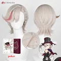 Perruque Synthétique de Cosplay Lyney Cheveux Gris localité Rouge Bonnet Degré de Chaleur 32cm