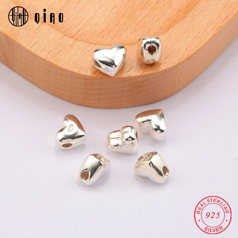One Piece 925 Sterling Silver Beads Silver 925 Heart Shape Spacer Beads Smooth Jewelry Beads for Silver Bracelet&Necklace Making