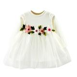 Gubotare Flower Girl Dress Floral Ribbed Long Sleeve Mesh Embroidered Tulle Ball Gown Dress Princess Clothes (White 3-6 Months)