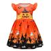 YDOJG Dresses For Girls Toddler Kids Fly Sleeves Cartoon Pumpkins Prints Custome Princess Dress For 3-4 Years