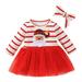 YDOJG Dresses For Girls Toddler Kids Baby Christmas Long Sleeve Tulle Tutu Dress Striped Printed Santa Princess Dresses Headband Xmas Outfits Clothes Set For 12-18 Months