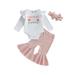 wybzd Infant Baby Girl Halloween Outfits Pumpkin Print Long Sleeve Romper+Ribbed Bell Bottoms+Headband Set