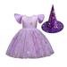 YDOJG Dresses For Girls Toddler Kids Child Pageant Gown Dance Party Princess Dress With Hat For 6-7 Years