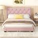 Queen Size Upholstered Platform Bed with 2 Drawers, Linen Fabric Storage Bed with Button Tufted Headboard, No Box Spring Needed