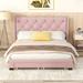 Queen Upholstered Platform Bed with 2 Drawers, Linen Fabric Storage Bed with Button Tufted Headboard, No Box Spring Needed, Pink