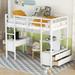 Twin Size Loft Bed with Built-in Desk, 2 Drawers & Storage Shelves, Solid Wood Loft Bed Frame w/Ladder & Safety Guardrail, White