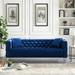 Velvet Upholstered 3-Seater Couch Sofa, Tufted Back Sofa with Jeweled Buttons and Nailheads & Square Arm Design, 2 Pillows