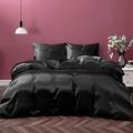 Cloud Fino 100% Pure Silk Satin Duvet with Fitted Sheet Set 4pcs, Silk Satin Fitted Sheet 15'' Deep Pocket,Silk Satin Duvet Cover,Silk Satin Pillowcases Set !!(King Black)