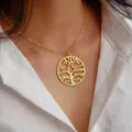 Pendentif arbre généalogique en acier inoxydable pour femme collier arbre de vie plaque