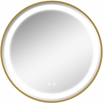 Kleankin - Runder Spiegel mit LED-Beleuchtung, Uhrzeitanzeige, Memoryfunktion, Gold + Silber - Gold