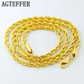 AGTEFFER Hip Hop 24K Gold Necklace 3MM Twisted Rope Twist Electroplating Gold Necklace for Men Women