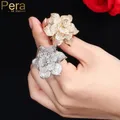 Pera Luxury Big Statement Leaf Cluster Shape for Women Wedding CZ Stone Yellow Gold Color Bridal