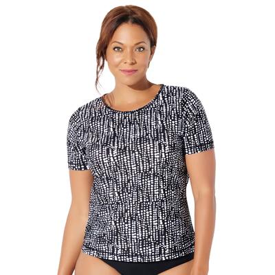 Plus Size Women's Chlorine Resistant Swim Tee Rash Guard by Swimsuits For All in Black Abstract Stripe (Size 28)