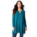 Plus Size Women's CashMORE Collection Hanky-Hem Henley by Roaman's in Deep Teal (Size 14/16)