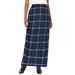 Plus Size Women's Side-Button Wool Skirt by Jessica London in Navy Shadow Plaid (Size 16 W) Wool Faux Wrap Plaid Maxi Skirt